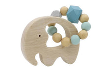 Load image into Gallery viewer, WOODEN RATTLE ELEPHANT WITH SILICONE BEADS BLUE
