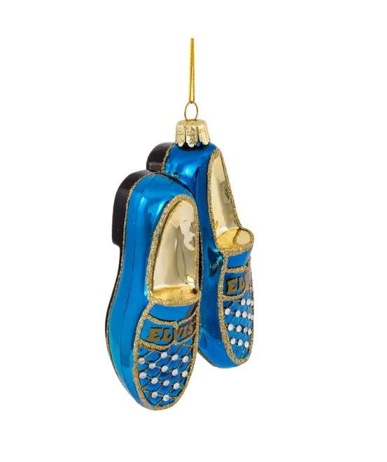 ELVIS CHRISTMAS ORNAMENT GLASS BLUE SUEDE SHOES