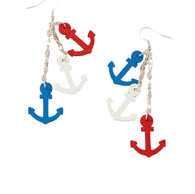 EARRINGS NAVY ANCHOR R/W/B