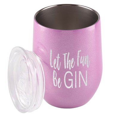 STAINLESS STEEL TUMBLER GLITTER PINK LET THE FUN BE GIN