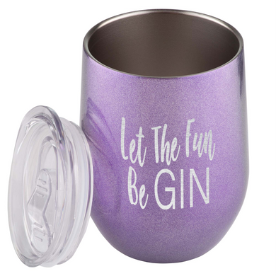 STAINLESS STEEL TUMBLER GLITTER LILAC LET THE FUN BE GIN