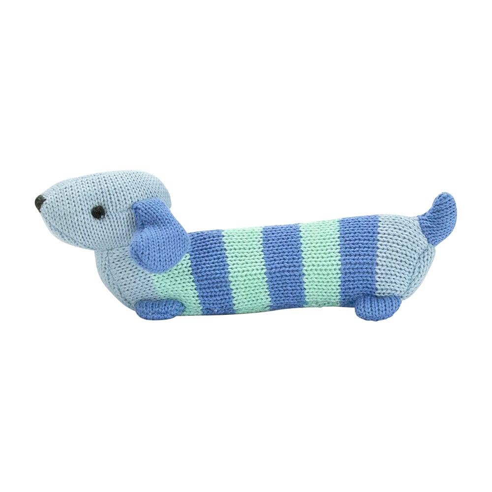 DACHSHUND CROCHET RATTLE BLUE