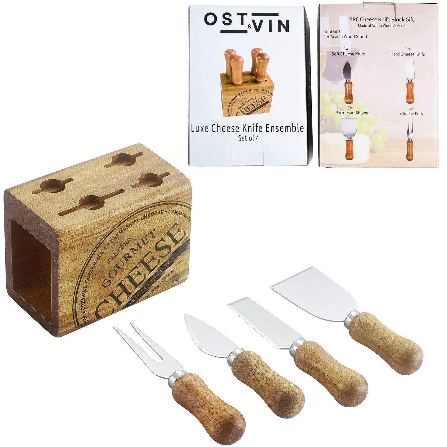 5PC CHEESE KNIFE BLOCK SET