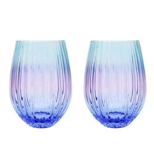 STEMLESS GLASS SET OMBRE AQUA & BLUE