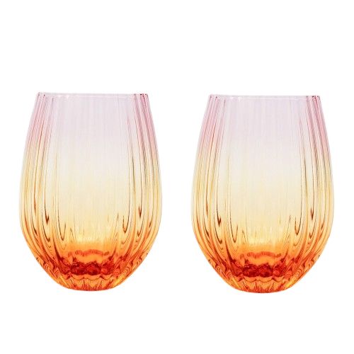STEMLESS GLASS SET OMBRE PINK & YELLOW