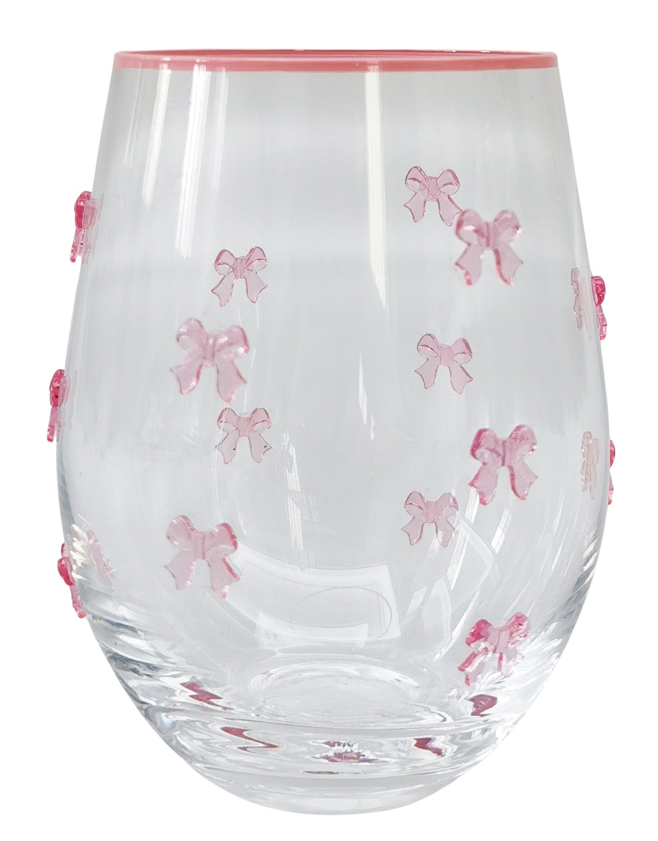 STEMLESS WINE GLASS PINK BOW