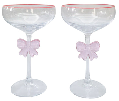 COUPE WINE GLASS PINK BOW SET OF 2
