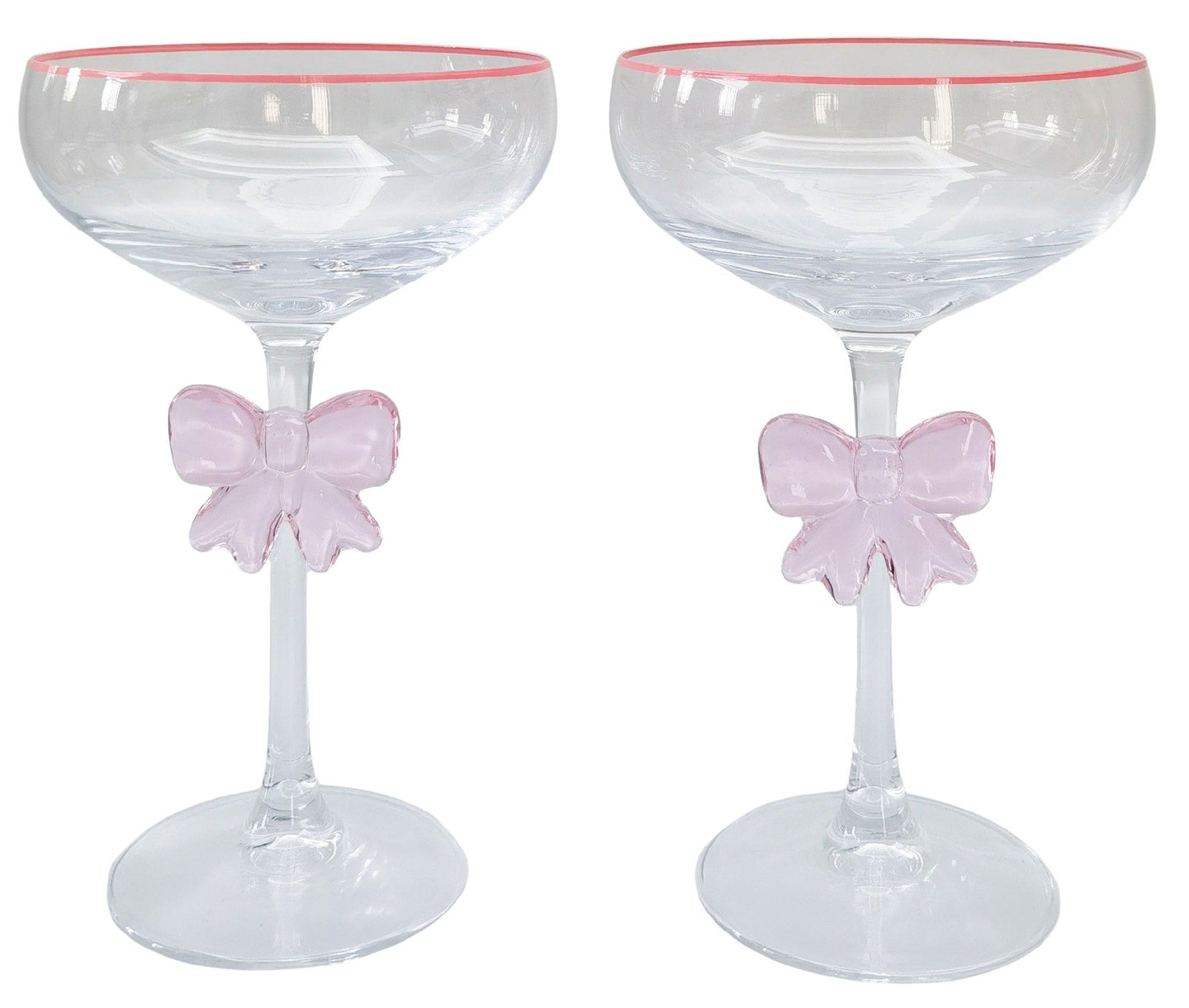 COUPE WINE GLASS PINK BOW SET OF 2