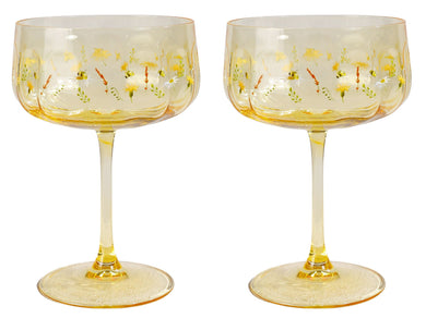 FLORAL COUPE WINE GLASS BEE MEADOW