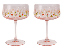 Load image into Gallery viewer, FLORAL COUPE WINE GLASS STRAWBERRY FIELDS