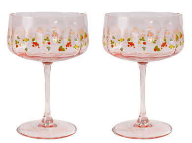 FLORAL COUPE WINE GLASS STRAWBERRY FIELDS