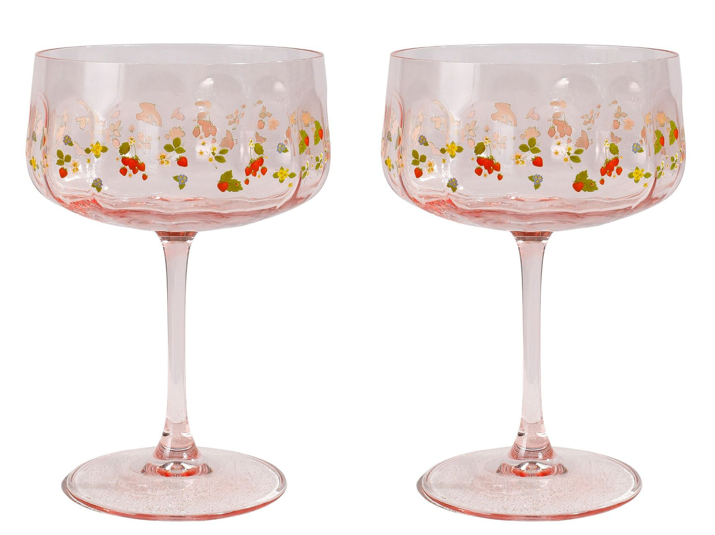 FLORAL COUPE WINE GLASS STRAWBERRY FIELDS