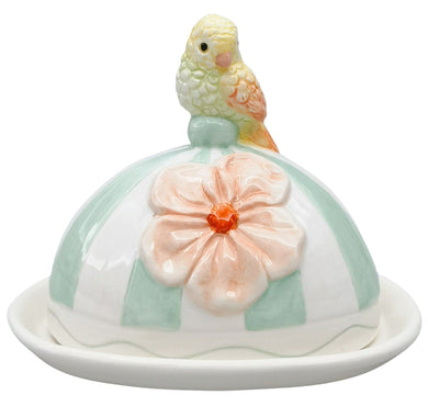 PERDY PARROT BUTTER DISH GREEN
