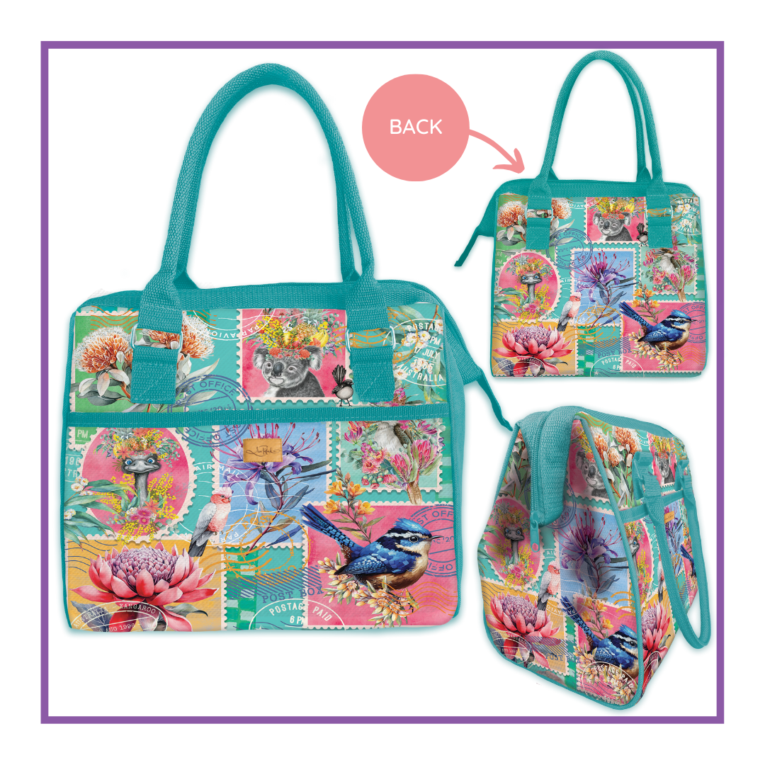 LUNCH TOTE COOLER BAG PRETTY POSTAGE