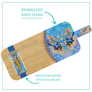 BAMBOO SERVING PLATTER ROYAL WRENS