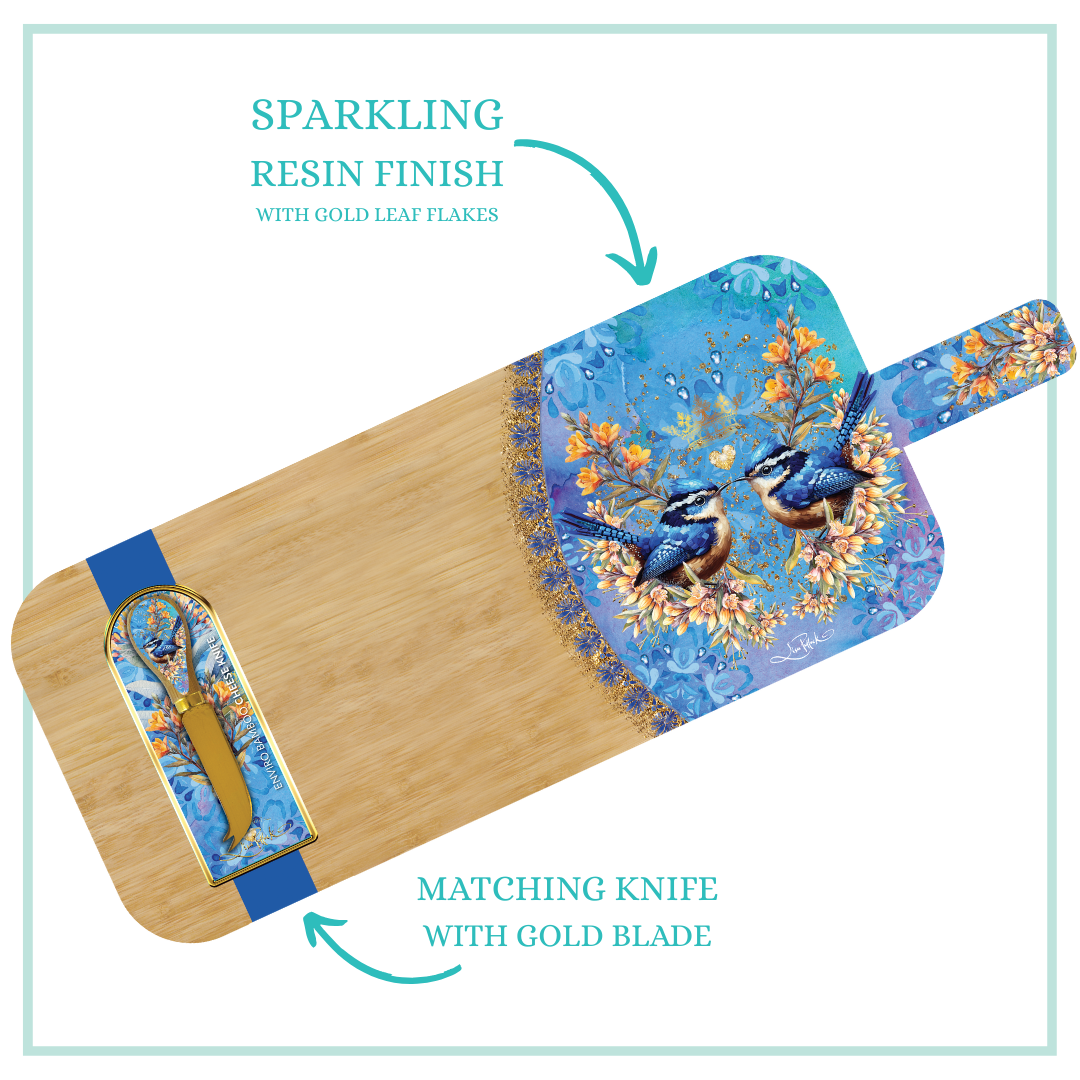 BAMBOO SERVING PLATTER ROYAL WRENS