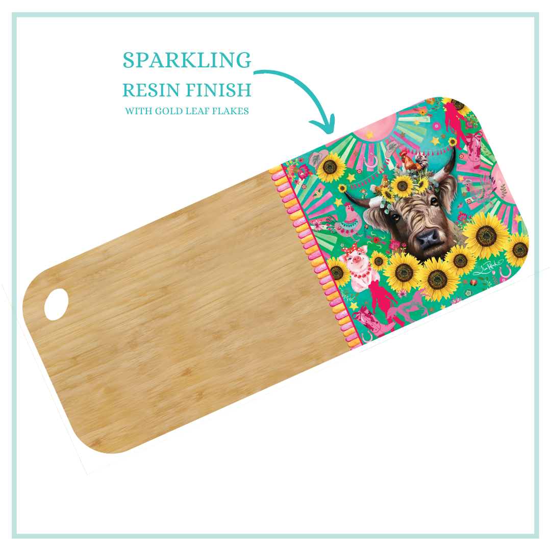 BAMBOO SERVING PLATTER MED CARNIVAL COW