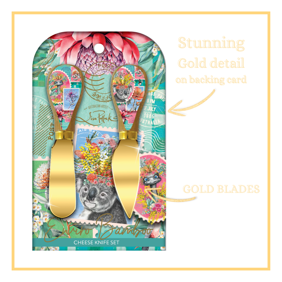 BAMBOO CHEESE KNIFE SET PRETTY POSTAGE