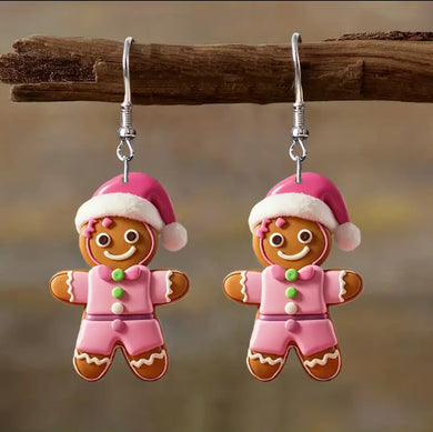 EARRINGS GINGERBREAD MAN PINK