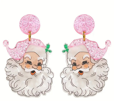 EARRINGS VINTAGE SANTA PINK GLITTER