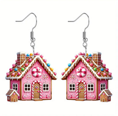 EARRINGS PINK GINGERBREAD HOUSE