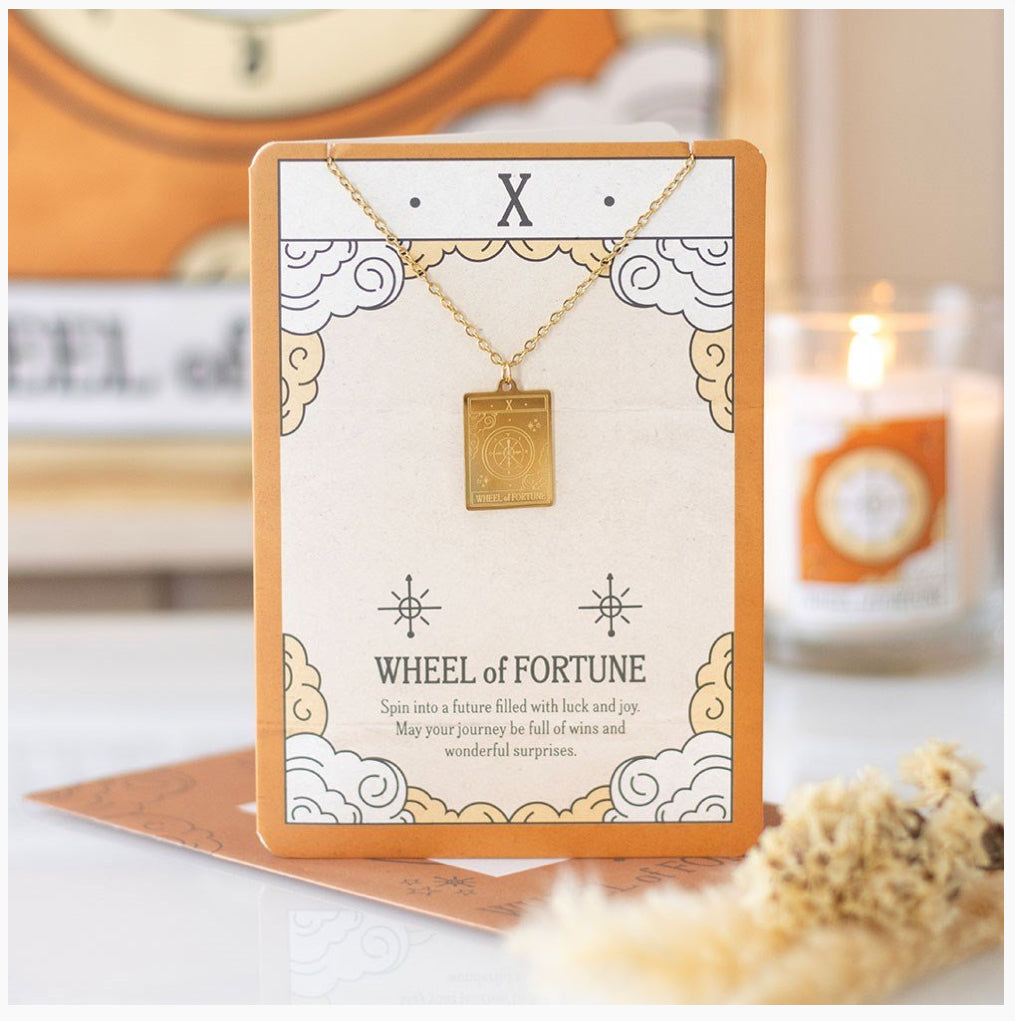 GREETING CARD TAROT WHEEL OF FORTUNE NECKLACE
