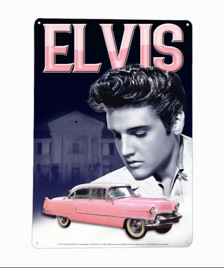 ELVIS TIN SIGN PINK CADILLAC