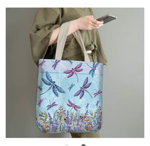 Load image into Gallery viewer, REUSABLE SHOPPING BAG LAVENDER DRAGONFLIES
