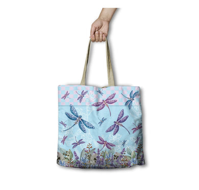 REUSABLE SHOPPING BAG LAVENDER DRAGONFLIES