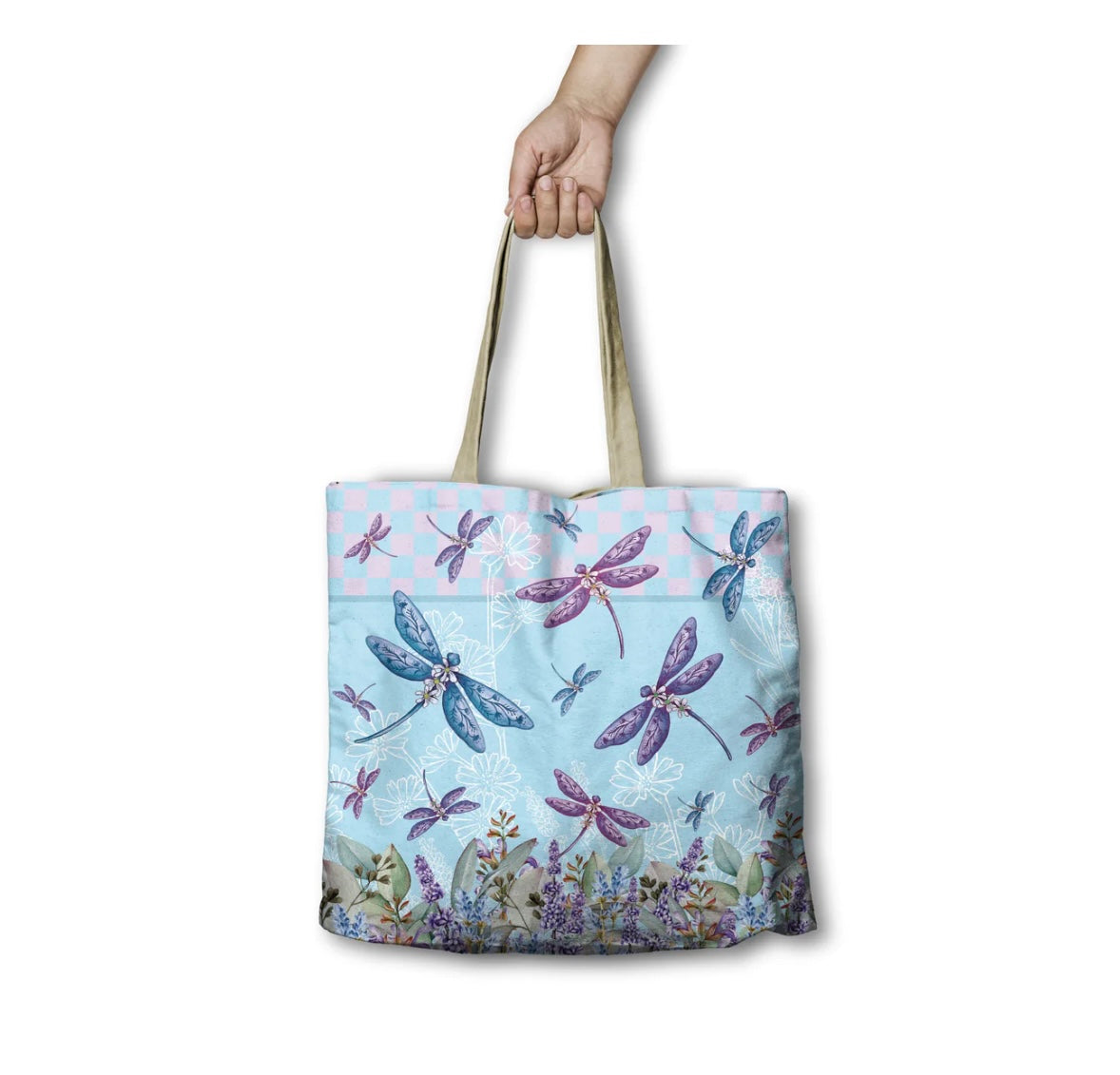 REUSABLE SHOPPING BAG LAVENDER DRAGONFLIES