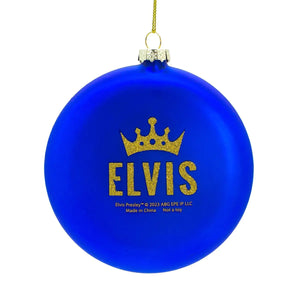 ELVIS CHRISTMAS ORNAMENT BLUE GLASS AND GOLD HEAD