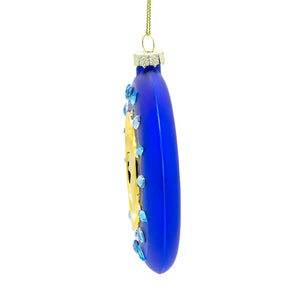 ELVIS CHRISTMAS ORNAMENT BLUE GLASS AND GOLD HEAD