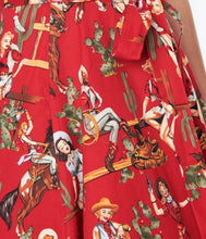 Load image into Gallery viewer, WESTERN PRINT DRESS RED SML