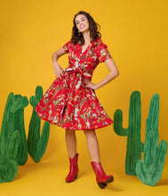 Load image into Gallery viewer, WESTERN PRINT DRESS RED SML