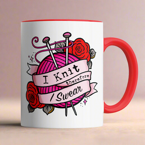 MUG I KNIT THEREFORE I SWEAR RED