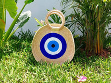 Load image into Gallery viewer, STRAW BAG HANDMADE ROUND EVIL EYE