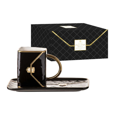 DESIGNERS DELIGHT MUG AND PLATE BLACK AND GOLD