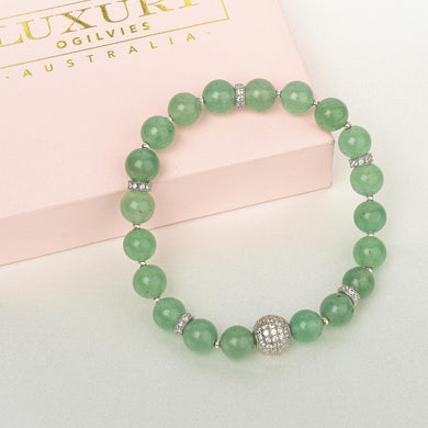 LUXURY CRYSTAL BRACELET GREEN JADE & SILVER