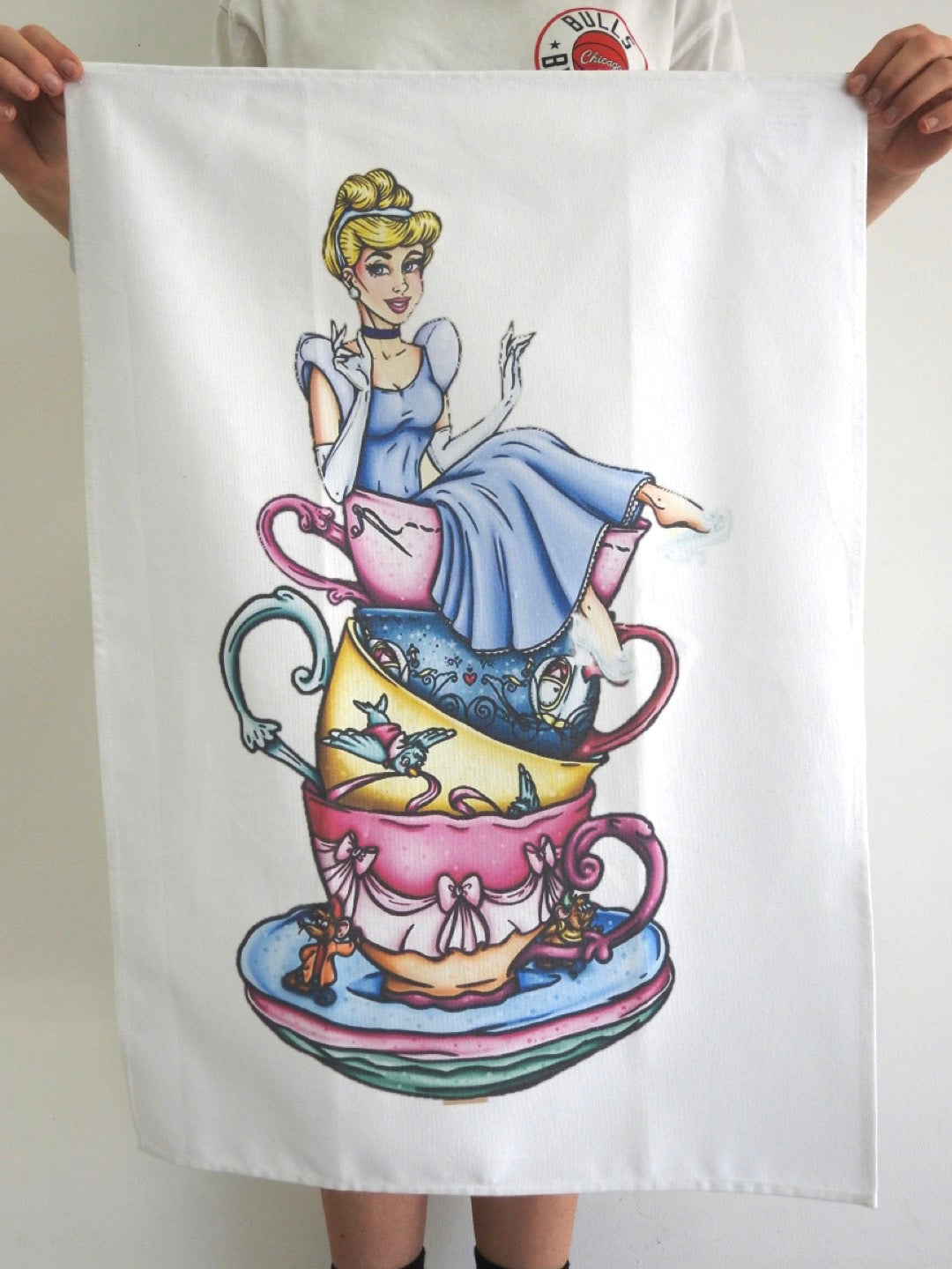 TEA TOWEL CINDERELLA IN CUPS Colouby Creations